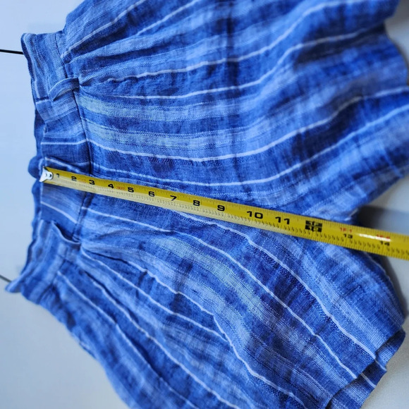 H&M Linen Blend Shorts Women's Blue White Striped Zip Button 3.5" In Size 4 - Picture 4 of 9